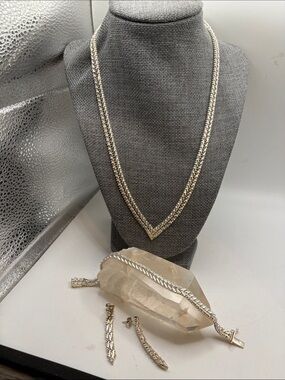 Vintage Sterling  Silver Chevron Necklace Bracelet & Earrings